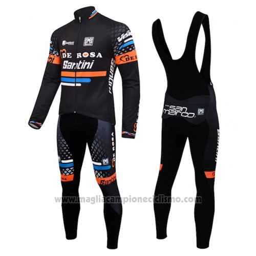 2015 Abbigliamento Ciclismo De Rose Nero e Arancione Manica Lunga e Salopette